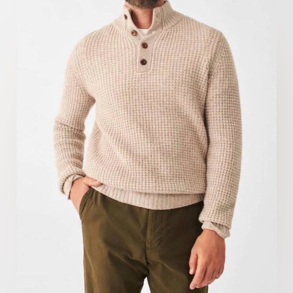 FAHERTY Other - FAHERTY men's cashmere wool quarter button sweater in oatmeal marl tan Size XXL